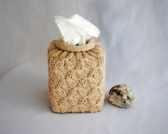 Square Beige Tissue Box Cover Home Decor 100% Reusable Yarn Chic Facial Tissue Box Cover Crochet Tissue Box Sleeve Ready to Go made in USA