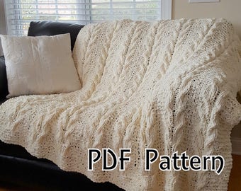 Knitting Pattern – Large Chunky Knit Cable Blanket - Instant Download PDF Pattern