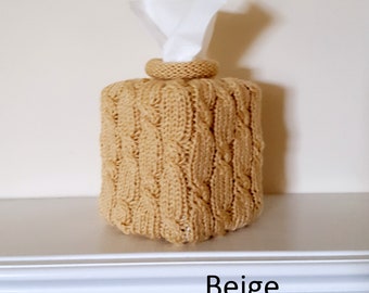Cable Knit Tissue Box Cover: Chic Crochet Decor, Made in USA