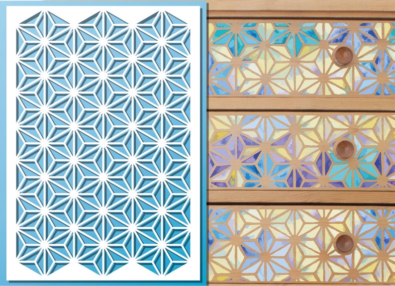 Stencil BIG A3 11,7 x 16,5 29,7 x 42cm Hexagon Stars Pattern