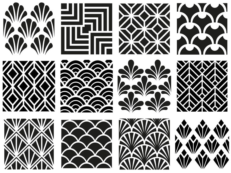 Schablonen Set, 12 Stück, ART DECO Muster // Malschablone Wiederverwendbar Bild 3
