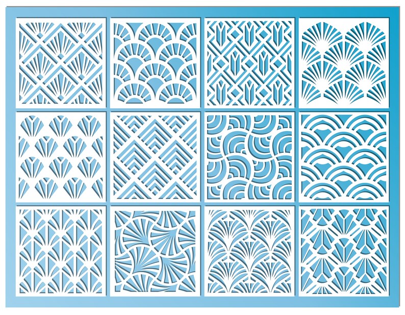 Stencil Set, 12 PIECES, Art Deco Pattern Set 2, reusable art stencils image 3