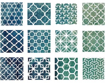 Stencil Set, 12 PIECES, Oriental Pattern 10cm x 10cm (3,5 x 3,5in)