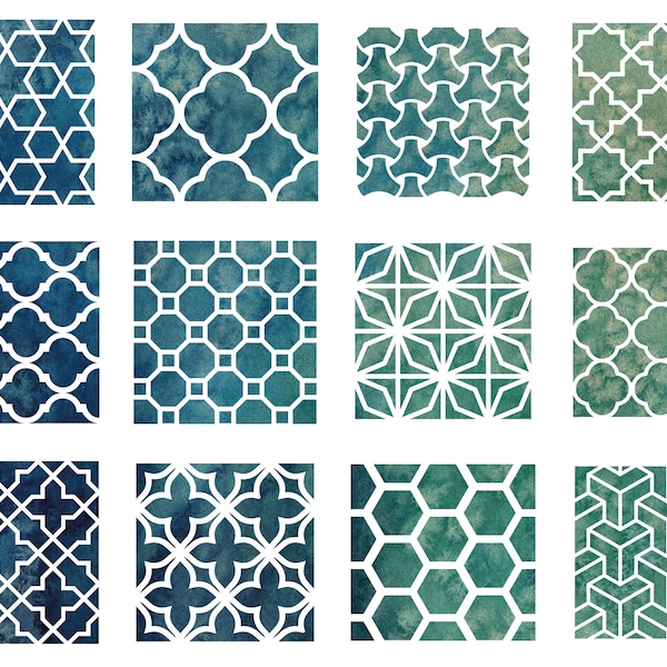 Stencil Set, 12 PIECES, Oriental Pattern 10cm x 10cm (3,5 x 3,5in)