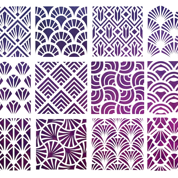 Stencil Set, 12 PIECES, Art Deco Pattern Set #2, reusable art stencils