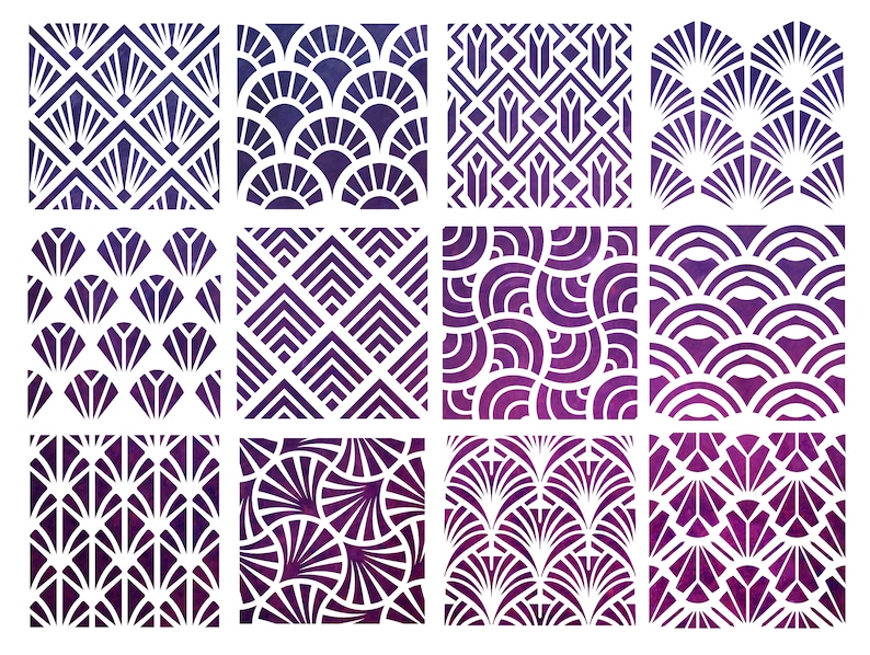 Stencil Set, 12 PIECES, Art Deco Pattern Set 2, reusable art stencils image 1