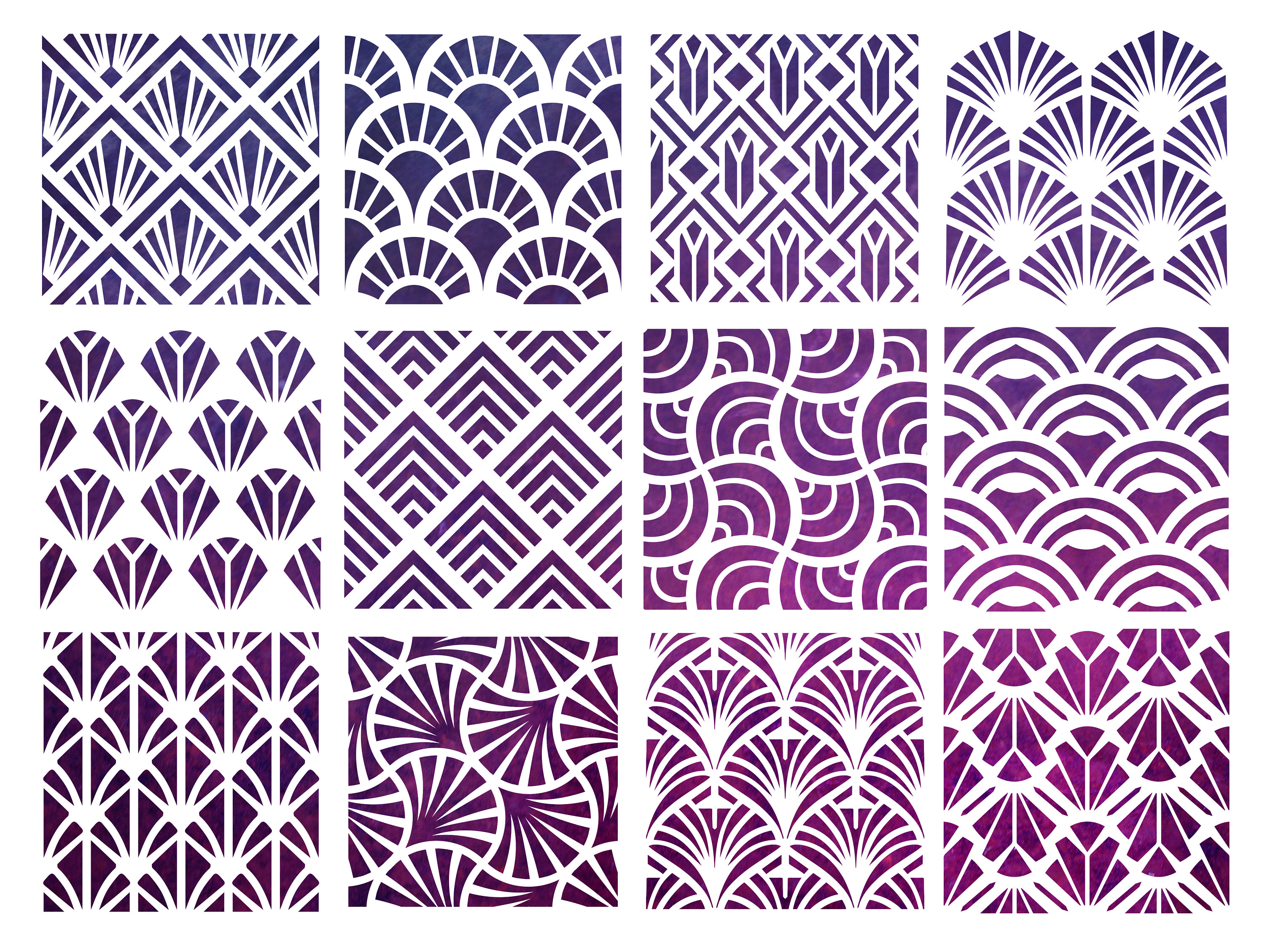 Stencil Set, 12 PIECES, Art Deco Pattern Set #2, reusable art stencils