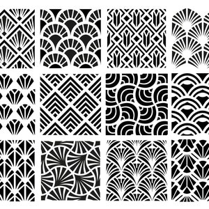 Stencil Set, 12 PIECES, Art Deco Pattern Set 2, reusable art stencils image 2