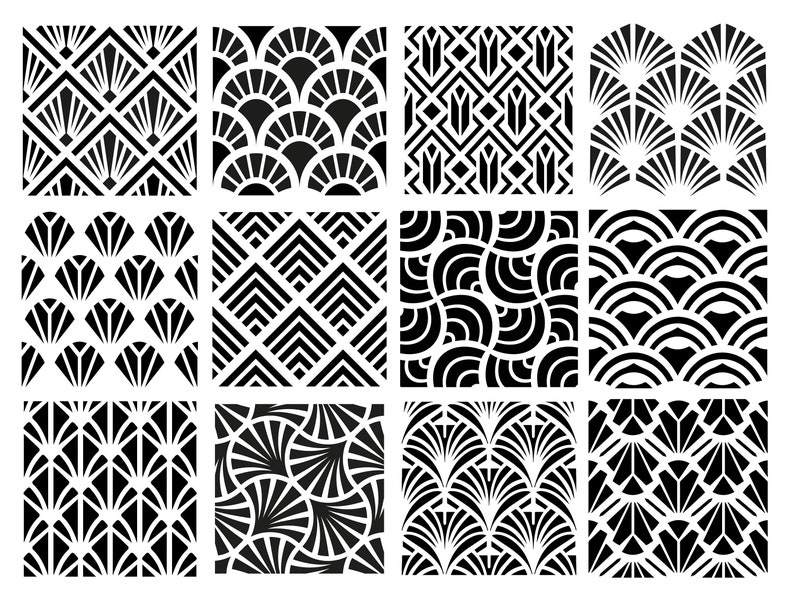 Stencil Set, 12 PIECES, Art Deco Pattern Set 2, reusable art stencils image 2