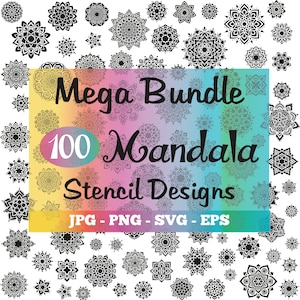 100 MANDALA stencil ontwerpen - download Mega bundel voor stencils en kunstprojecten / Cricut / silhouet - Svg - Eps - Png - Jpg / HQ Clipart