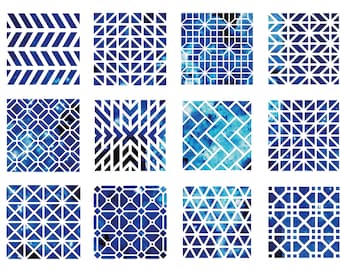 Stencil Set, 12 PIECES, Geometric Pattern 10cm x 10cm (3,5 x 3,5in)