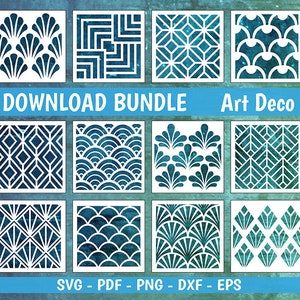 ステンシルとアートプロジェクト / Cricut / Silhouette 用の 12 タイル ART DECO パターン ダウンロード バンドル