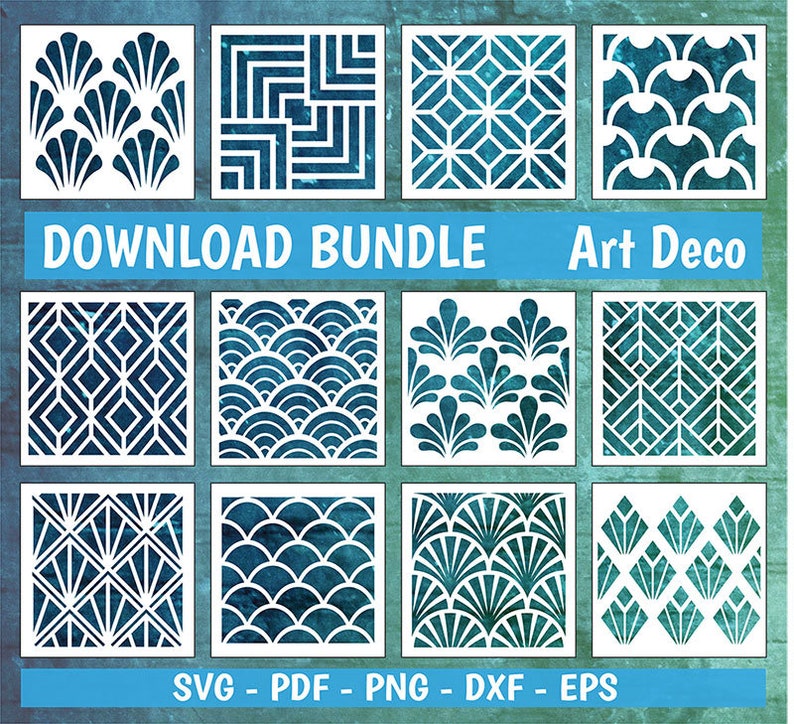 12 Art Deco Muster Download Bundle für Schablonen und kreative Projekte / Cricut / Silhouette Bild 1