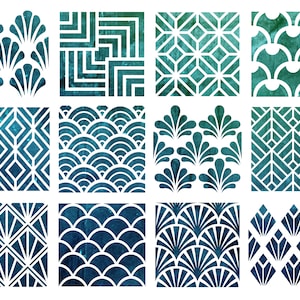 Set di stencil, 12 PEZZI, motivo Art Déco, stencil artistici riutilizzabili