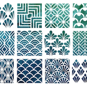 Stencil Set, 12 PIECES, Art Deco Pattern, reusable art stencils