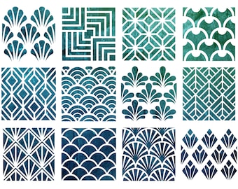 Stencil Set, 12 PIECES, Art Deco Pattern, reusable art stencils