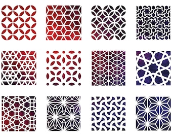 Stencil Set, 12 PIECES, Oriental Pattern 10cm x 10cm (3,5 x 3,5in)
