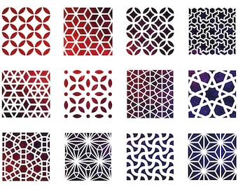 Set Stencil, 12 PEZZI, Modello Orientale 10cm x 10cm (3,5 x 3,5in)