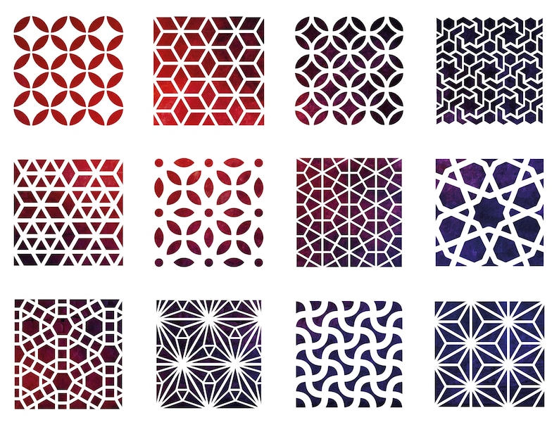 Schablonen Set, 12 STÜCK, Orientalisches Muster, 10 cm x 10 cm 3,5 x 3,5 Malschablonen Bild 1