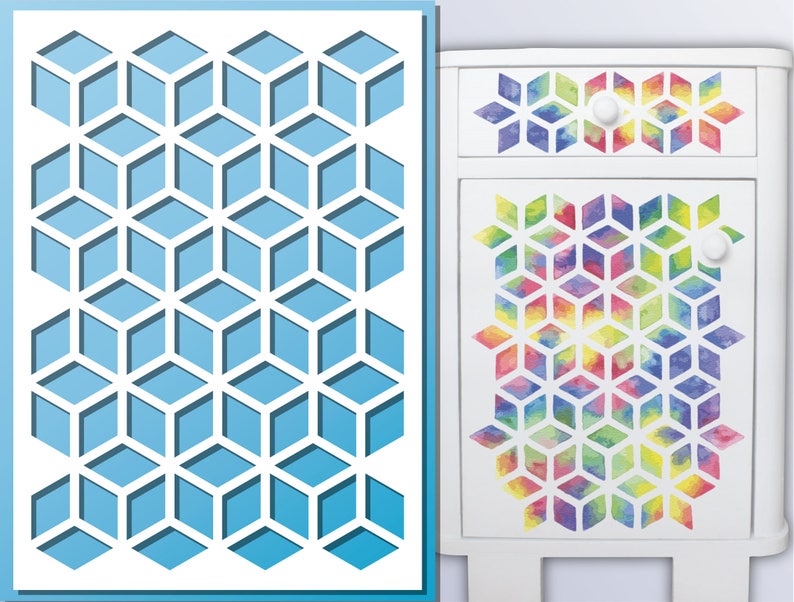 Stencil BIG A3 11,7 x 16,5 29,7 x 42cm Hexagon Stars Pattern