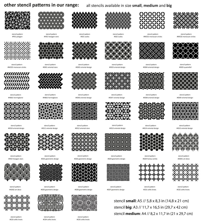 Stencil BIG A3 11,7 x 16,5 29,7 x 42cm Hexagon Stars Pattern