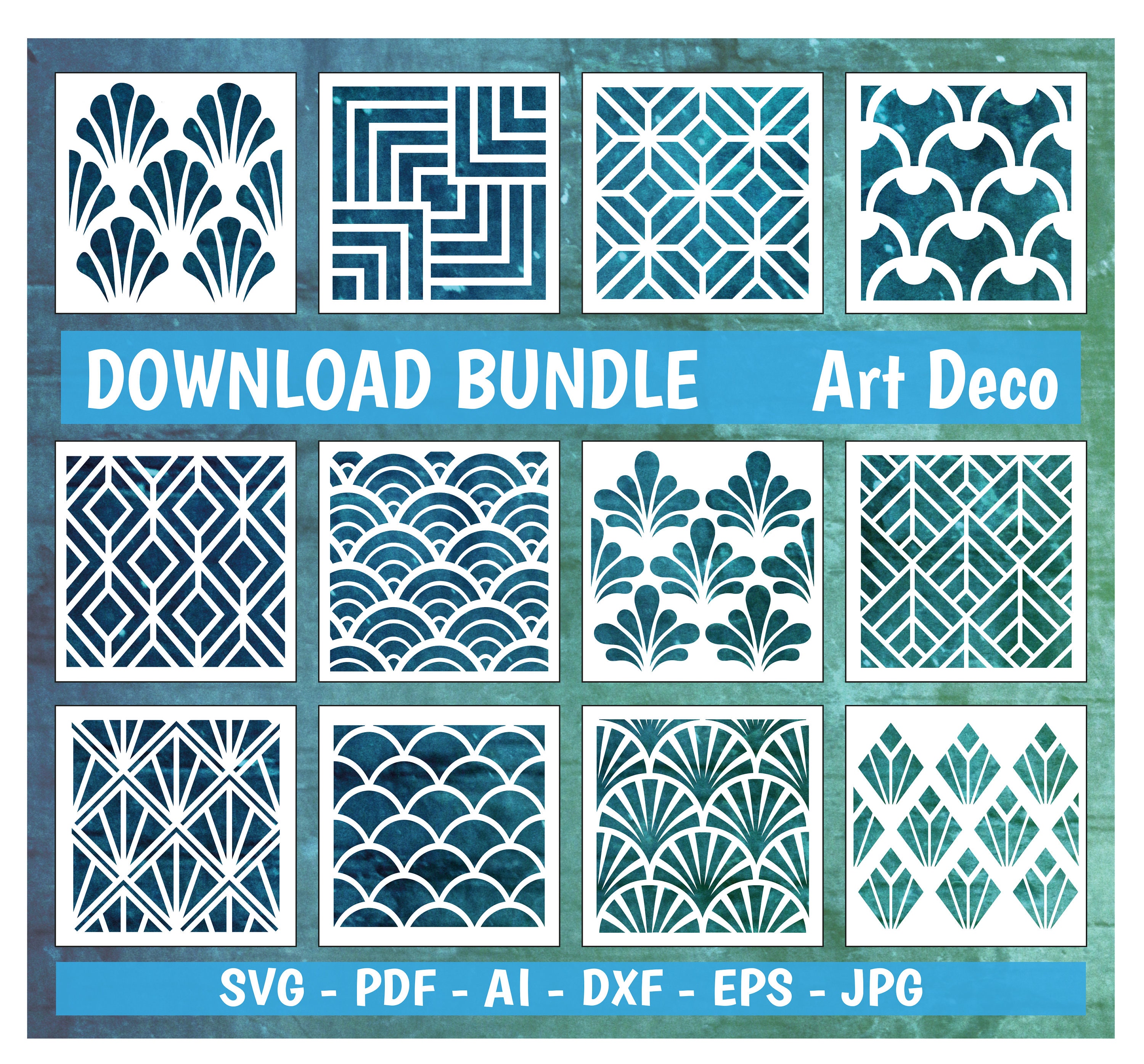 12 Tiles ART DECO Pattern Download Bundle for Stencils and Art - Etsy
