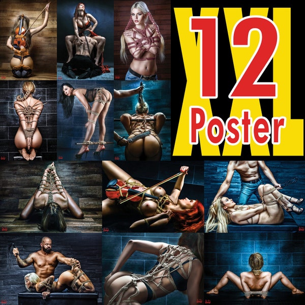 12 Poster, A2 XXL, Fine Art of Bondage - sexy Erotik Kunstdrucke, BDSM, Fetish - Set 01