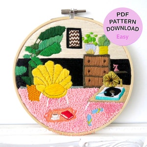 Easy embroidery pattern, DIY for beginners Vinyl and chill image 1