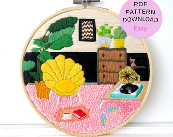 Easy embroidery pattern, DIY for beginners - Vinyl and chill