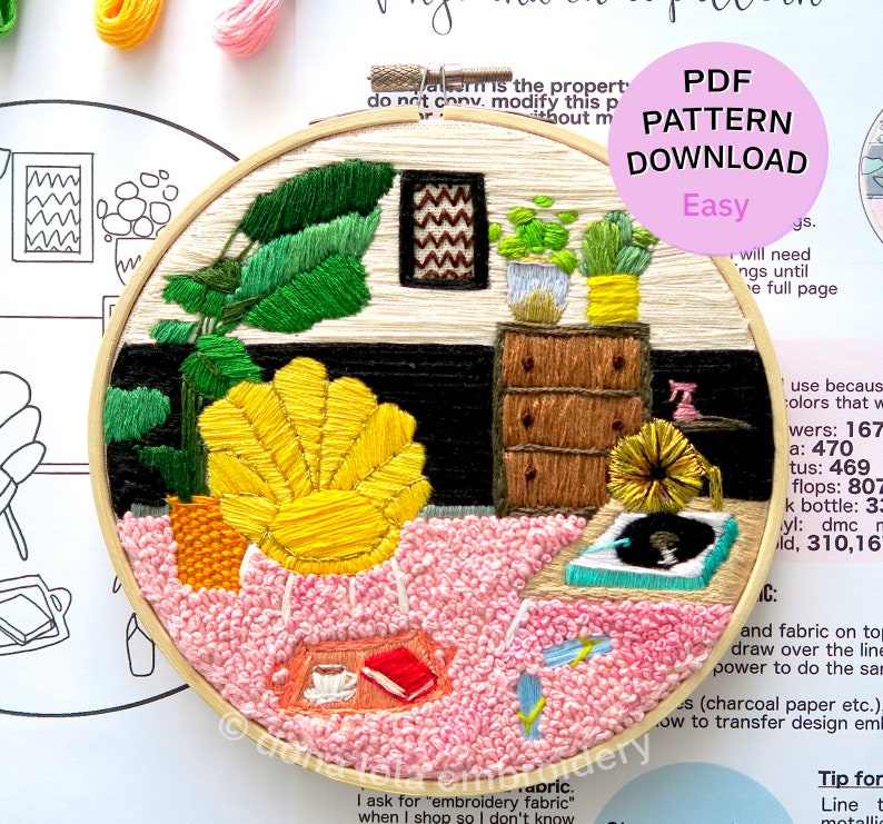 Easy embroidery pattern, DIY for beginners Vinyl and chill image 2