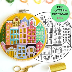 Easy embroidery pattern, DIY beginner - Amsterdam city