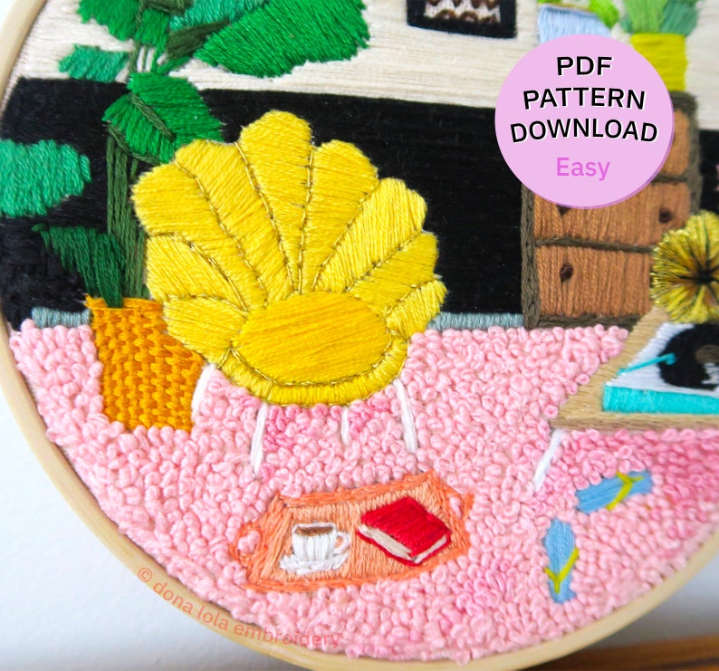 Easy embroidery pattern, DIY for beginners Vinyl and chill image 3