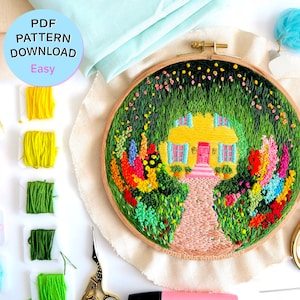 PDF embroidery pattern - The Yellow House, DIY beginner