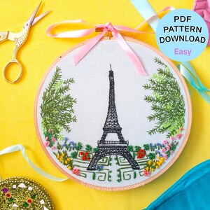 Easy embroidery pattern for beginners - Eiffel Flower Paris