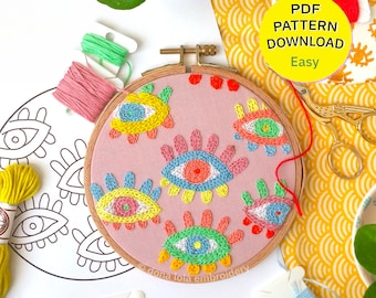 Easy embroidery pattern, DIY for beginners - Minimalistic eyes