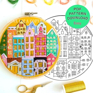 Easy embroidery pattern, DIY beginner - Amsterdam city