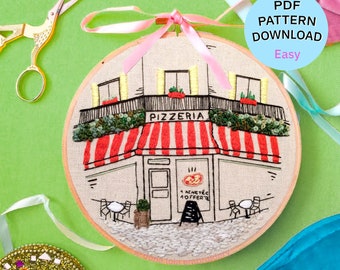 Easy embroidery pattern, DIY for beginners - The Little Pizzeria