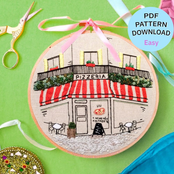 Easy embroidery pattern, DIY for beginners - The Little Pizzeria