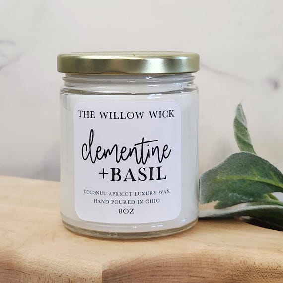 Clementine + Basil Candle | Coconut Apricot Wax Candle | Wood Wick Candle | Citrus Scent Candle | Summer Scent | Eco Friendly