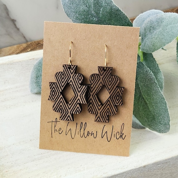 Aztec Earrings | Walnut Wood Earrings | Summer Earrings | Lightweight Wood Earrings | Gift for Her