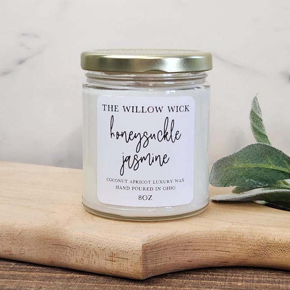Honeysuckle Jasmine Candle | Coconut Apricot Wax Candle | Wood Wick Candle | Floral Scent Candle | Eco Friendly Candle | 8oz Candle