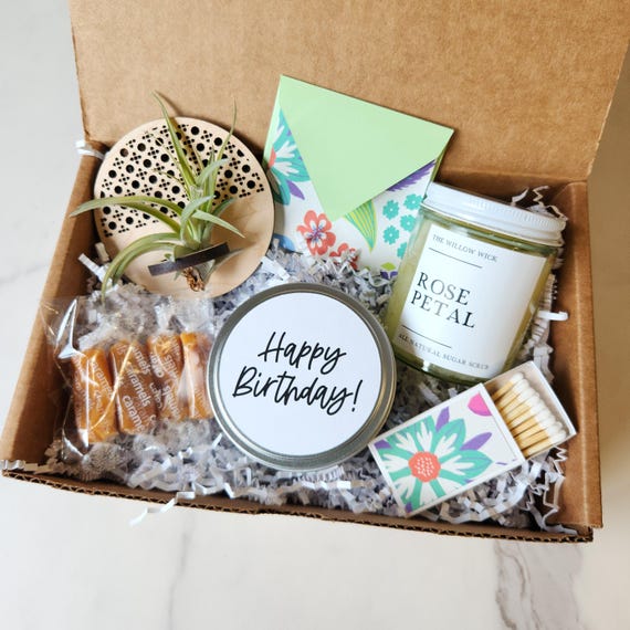 Birthday Gift Box | Spa Gift Box | Candle & Air Plant Gift Box | Personalized Birthday Gift | Gift Box for Her | Natural Sugar Scrub Gift