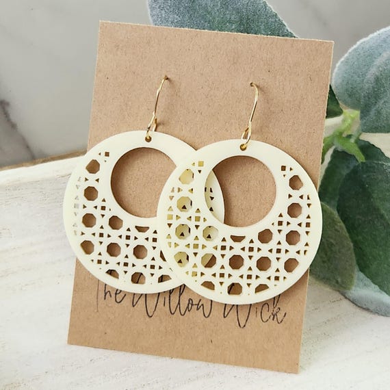 Rattan Circle Earrings | Acrylic Earrings | Summer Earrings | Acrylic Rattan Earrings | Gift for Her
