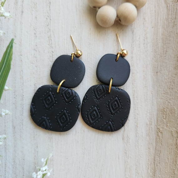Black Clay Earrings | Aztec Earrings | Polymer Clay Earrings | Fall Jewelry | Gift for Her