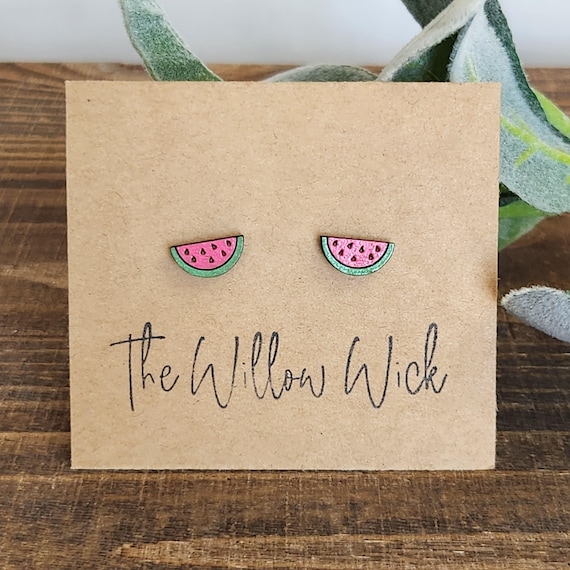Watermelon Earrings | Wood Earrings | Stud Earrings | Post Earrings | Hand Painted Earrings | Fruity Earrings | Summer Earrings