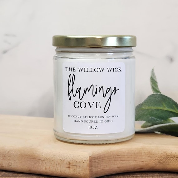 Flamingo Cove Candle | Coconut Apricot Wax Candle | Wood Wick Candle | Fruity Scent Candle | Eco Friendly Candle