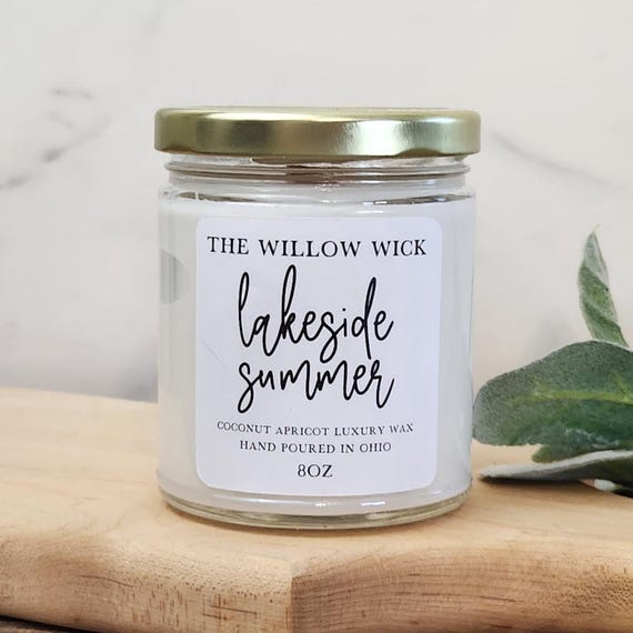Lakeside Summer Candle | Coconut Apricot Wax Candle | Wood Wick Candle | Summer Scent Candle | Eco Friendly Candle | 8oz Luxury Candle