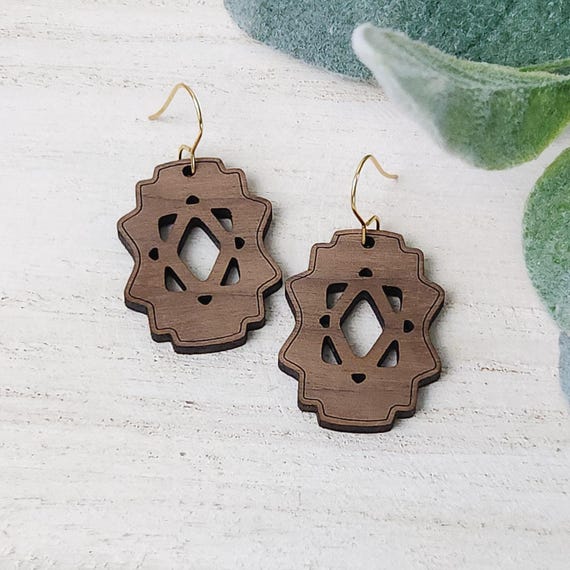 Wood Cutout Earrings | Walnut Wood Earrings | Summer Earrings | Lightweight Wood Earrings | Gift for Her