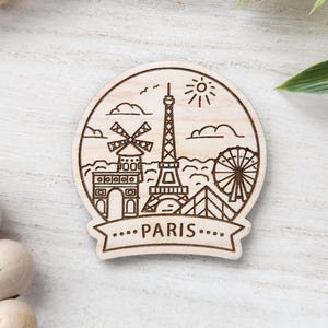 Paris Wood Magnet: Engraved Travel Souvenir
