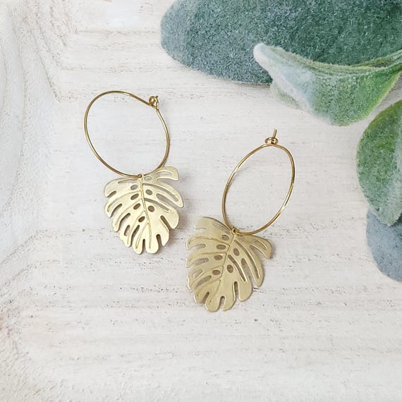 Monstera Leaf Earrings | Brass Earrings | Summer Earrings | Lightweight Summer Earrings | Gift for Her